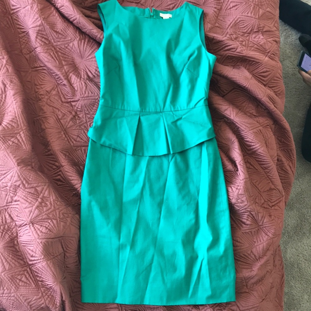 Knee length green peplum j crew dress